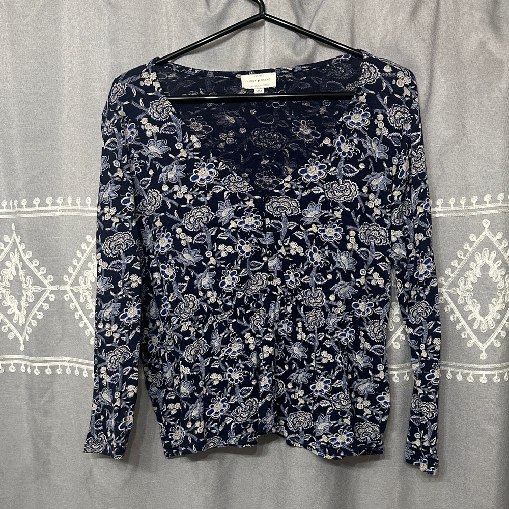 Lucky Brand Navy Floral Blouse M